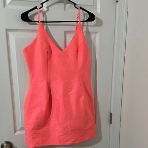 Neon Coral Spaghetti Strap Mini Dress